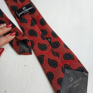 Vintage Paco Rabanne paisley silk tie, burgundy men's necktie, designer collectible statement tie, classic elegant 1980s gift for him