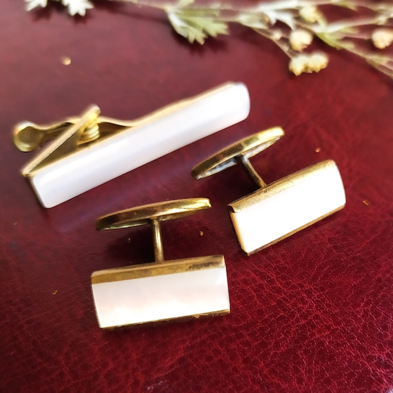 Red retro cufflinks rectangular in gold and silver tone metal soviet accessories men