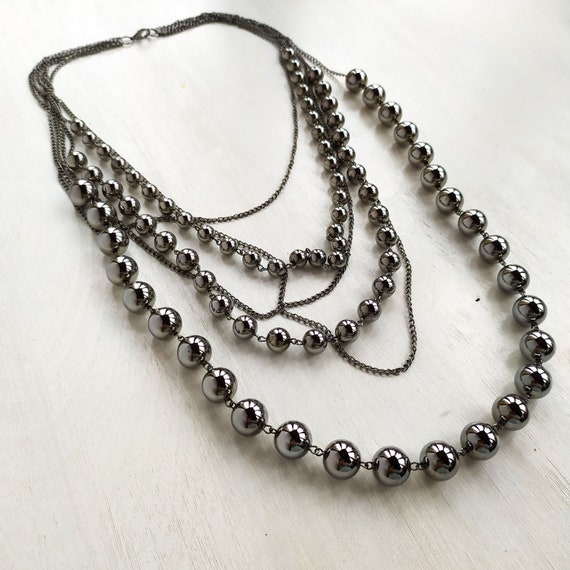 Collier Plastron 3 Rangs Métallique Couleur Bronze Antique - Style Années 80, Occasion