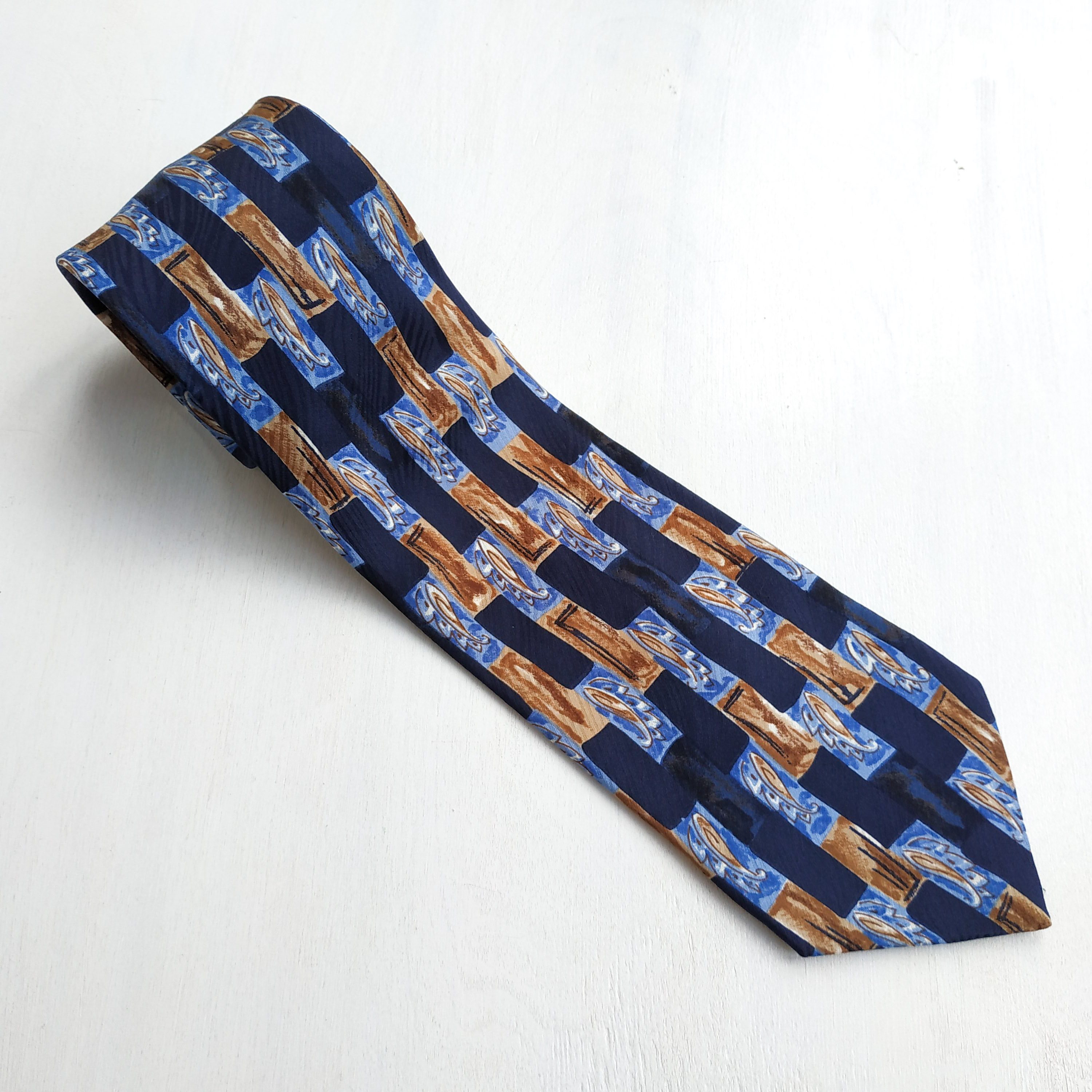 Navy & Brown Leaf Designed Necktie Tie with Matching Pocket Square – Tie  Factory