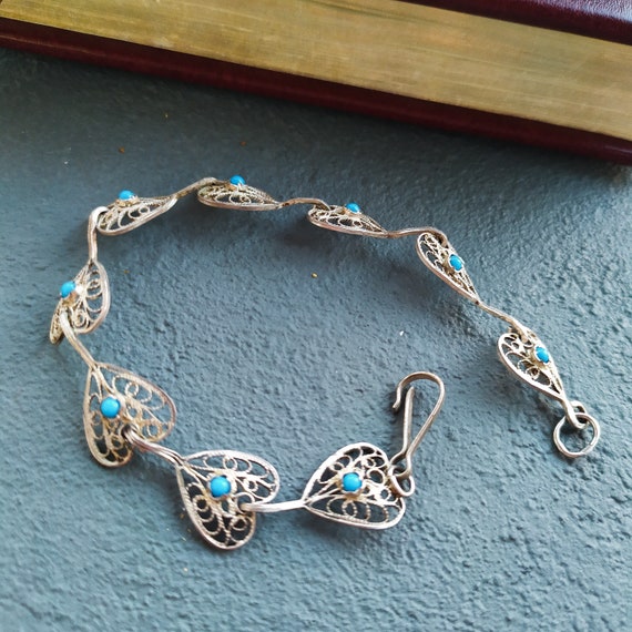 Filigree heart bracelet. Vintage Sterling silver … - image 1
