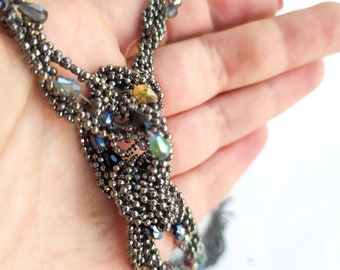 Ball chain necklace Knot necklace with Crystals. Gatsby Flapper Adjustable