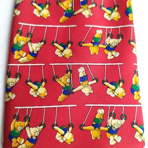 Vintage Italian Silk Tie: Burgundy Red Teddy Bear 80s Necktie
