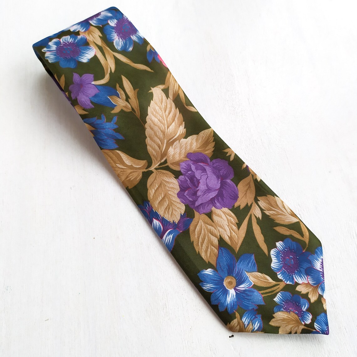 Flower silk necktie. Floral ties. Vintage man accessory. Etsy