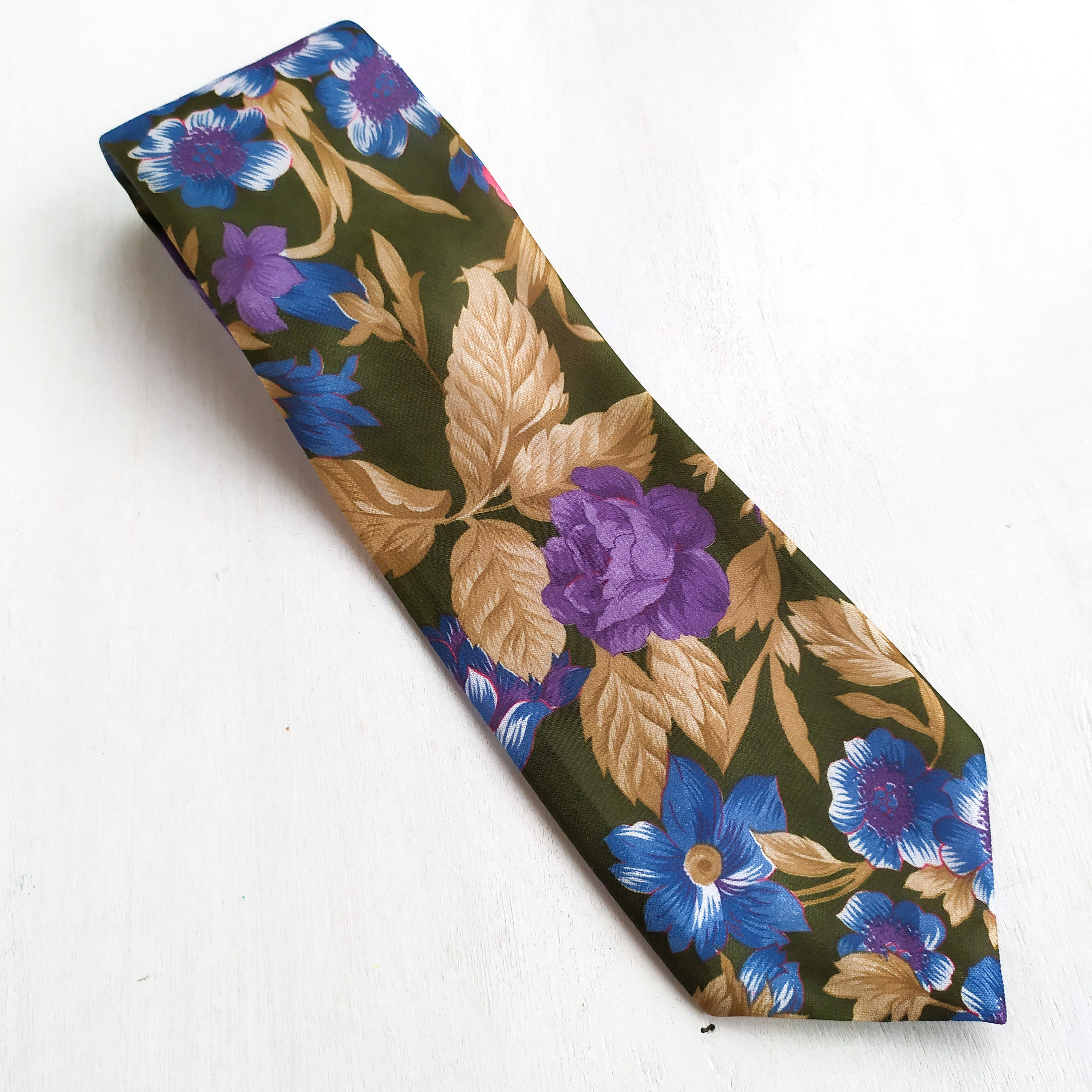 Flower silk necktie. Floral ties. Vintage man accessory. Etsy