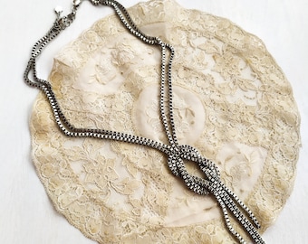 Box Chain Knot Necklace. Long tassel necklace. Vintage Lariat necklace.