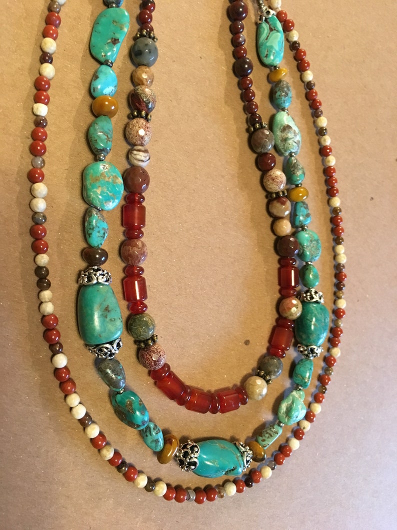 Multi strand Semi-precious Stone Turquoise Necklace | Etsy