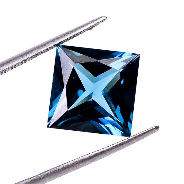 Dazzling Top Grade Quality 100% London Blue Topaz Square Shape Cut Stone Loose Gemstone For Making Jewelry 7.5 Ct. 12X12X7 mm Z-3770