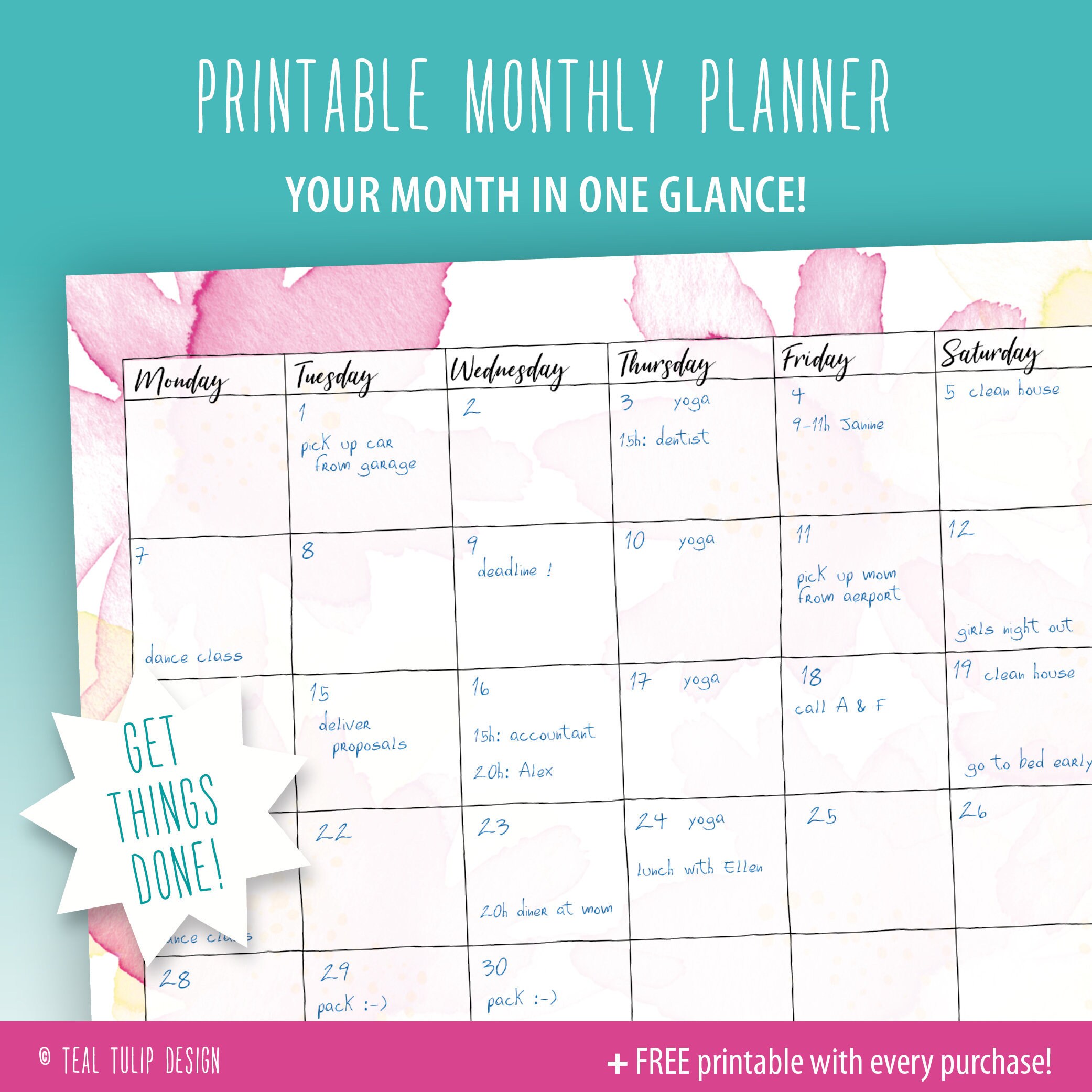 Printable Monthly Planner Overview Student Agenda PDF | Etsy