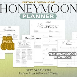 Honeymoon Planner | Travel Budget Tracker, Packing List & Itinerary Organizer | Printable Honeymoon Planning PDF Download