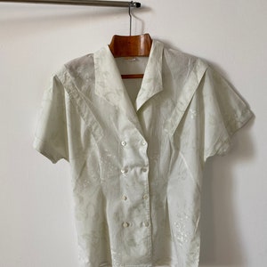 Vintage cotton blouse for women Size 38 | Short Sleeve Blouse