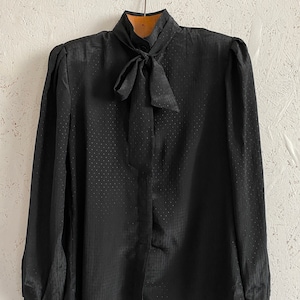 Vintage black blouse with bow collar | Black Blouse for Women Size M