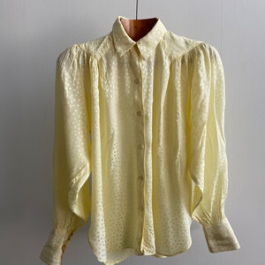 Vintage Yellow Viscose Blouse for Women Size M
