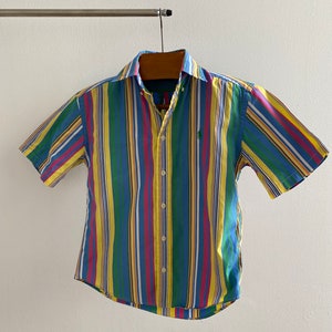 Vintage colourful blouse size XXS | Multi colour vertical stripes blouse by Ralph Lauren