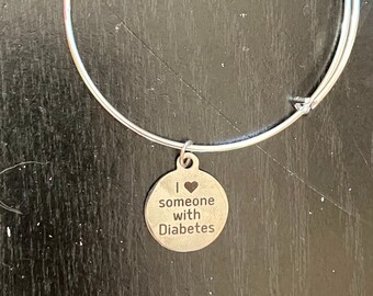 Type 1 Diabetes I love someone with diabetes bangle charm bracelet