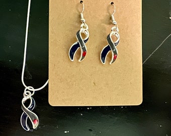 Diabetes awareness ribbon jewelry set - necklace and matching earrings