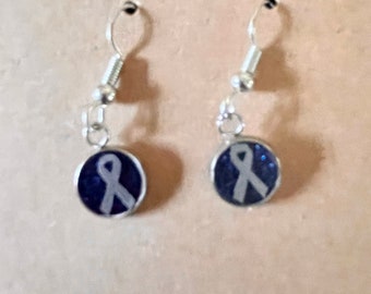 Type 1 Diabetes awareness ribbon dangle drop earrings