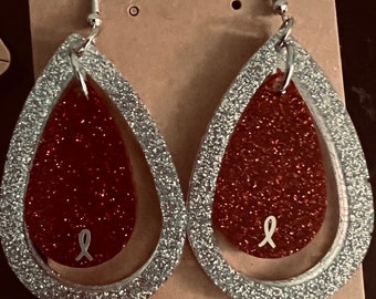 Type 1 Diabetes awareness teardrop blood drop dangle earrings