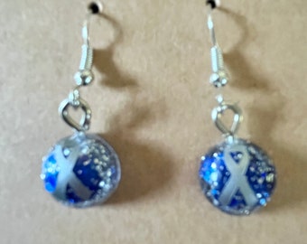 Type 1 Diabetes awareness ribbon dangle drop earrings