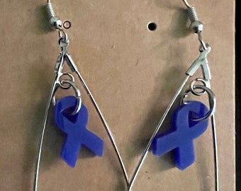 Type One Diabetes Awareness Ribbon Earrings with fishhook base