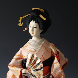 Old Vintage Japanese Sakura Color GEISHA Doll -Traditional Fan- Sumire Doll