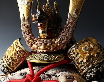 日本の古いヴィンテージサムライカブトヘルメット - マスク付き