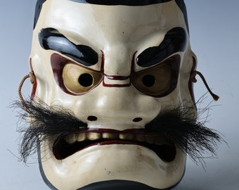 Old Vintage Ceramic Noh Kagura Mask Plaque -Susanoo- Showa Product