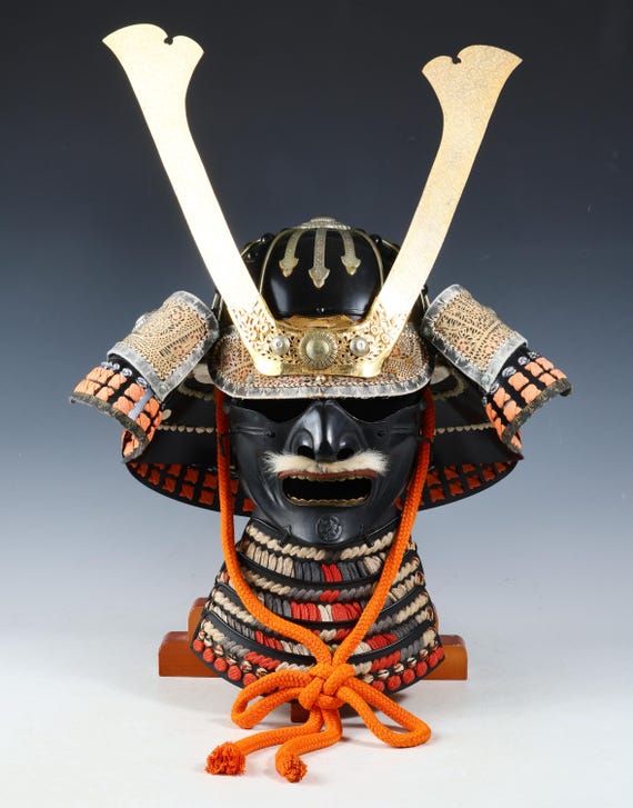 Japanese Old Vintage Samurai Wearable Kabuto Helmet With a Mask