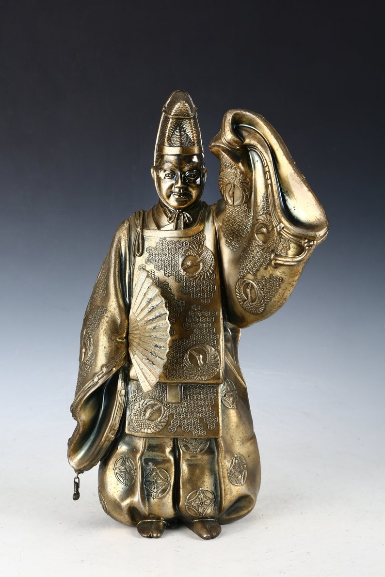 Japanese antique Noh Okina Dancer Brass Figure