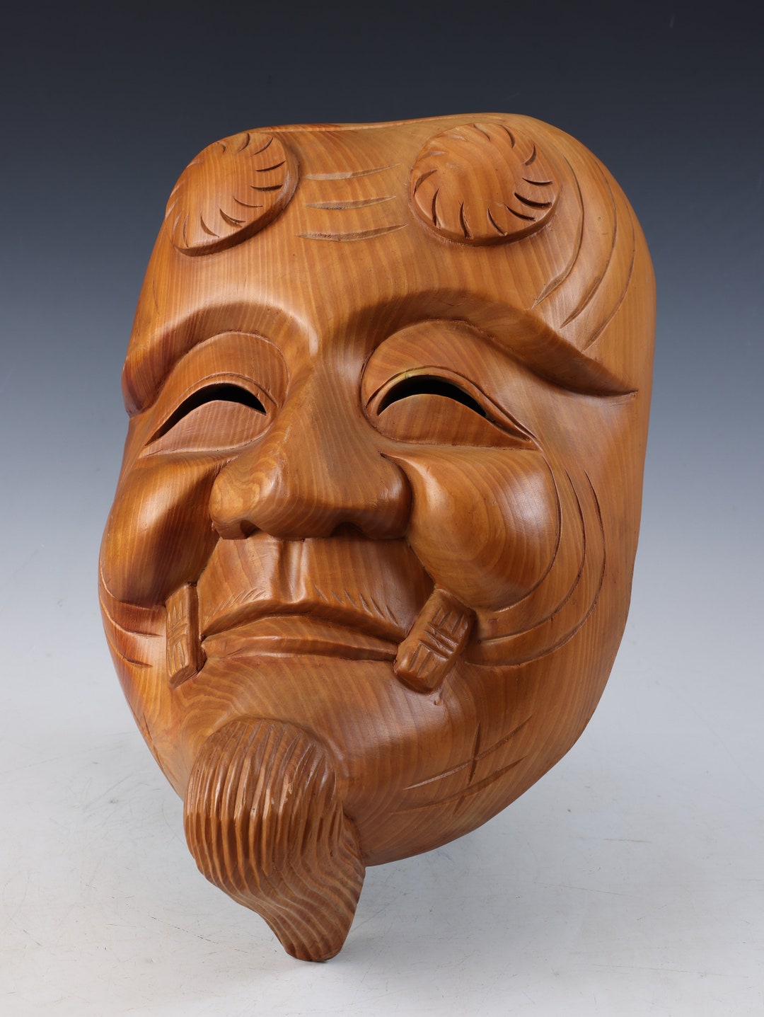 Great Vintage Japanese Hinoki Wooden NOH MASK okina 翁面 Largest Size - Etsy