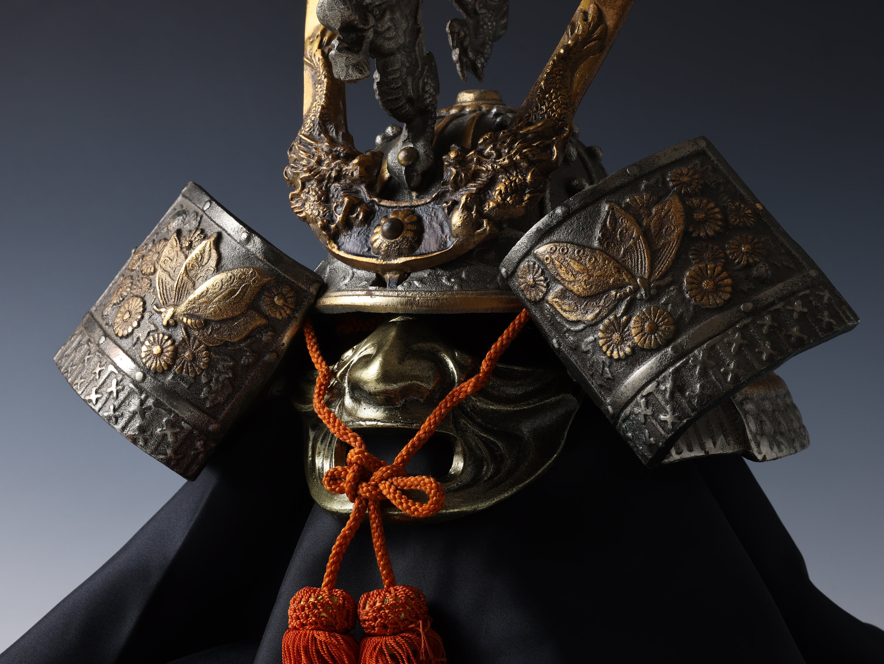 Japanese Stunning Samurai Silver Helmet -butterfly and Dragon