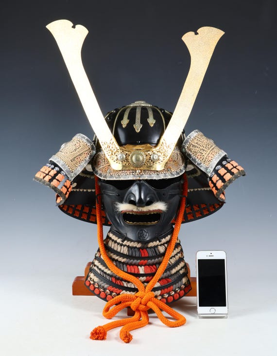 Japanese Old Vintage Samurai Wearable Kabuto Helmet With a Mask