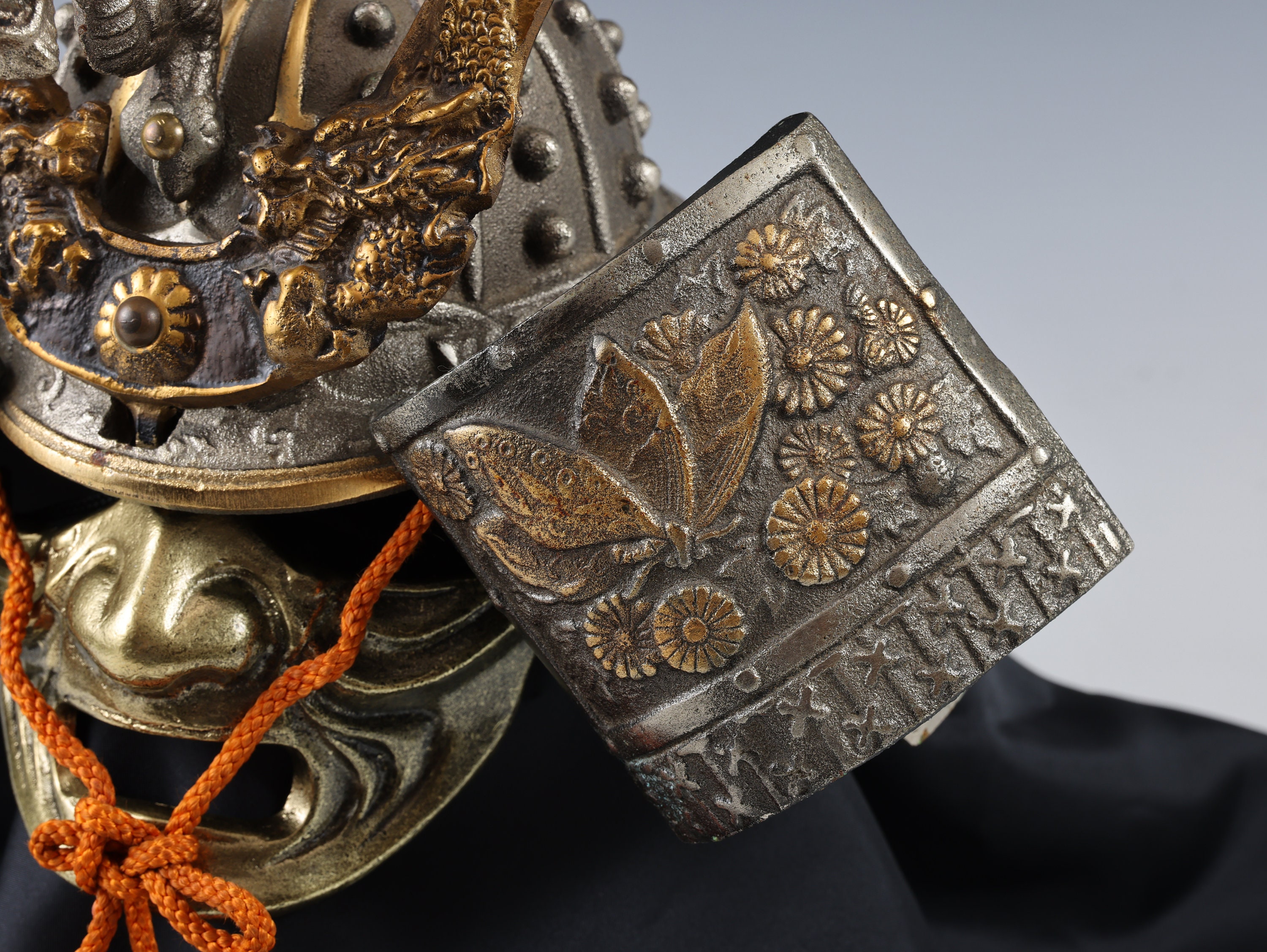 Japanese Stunning Samurai Silver Helmet -butterfly and Dragon