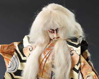 大型ヴィンテージ日本の歌舞伎人形 - 鏡獅子 ホワイトライオン、昭和