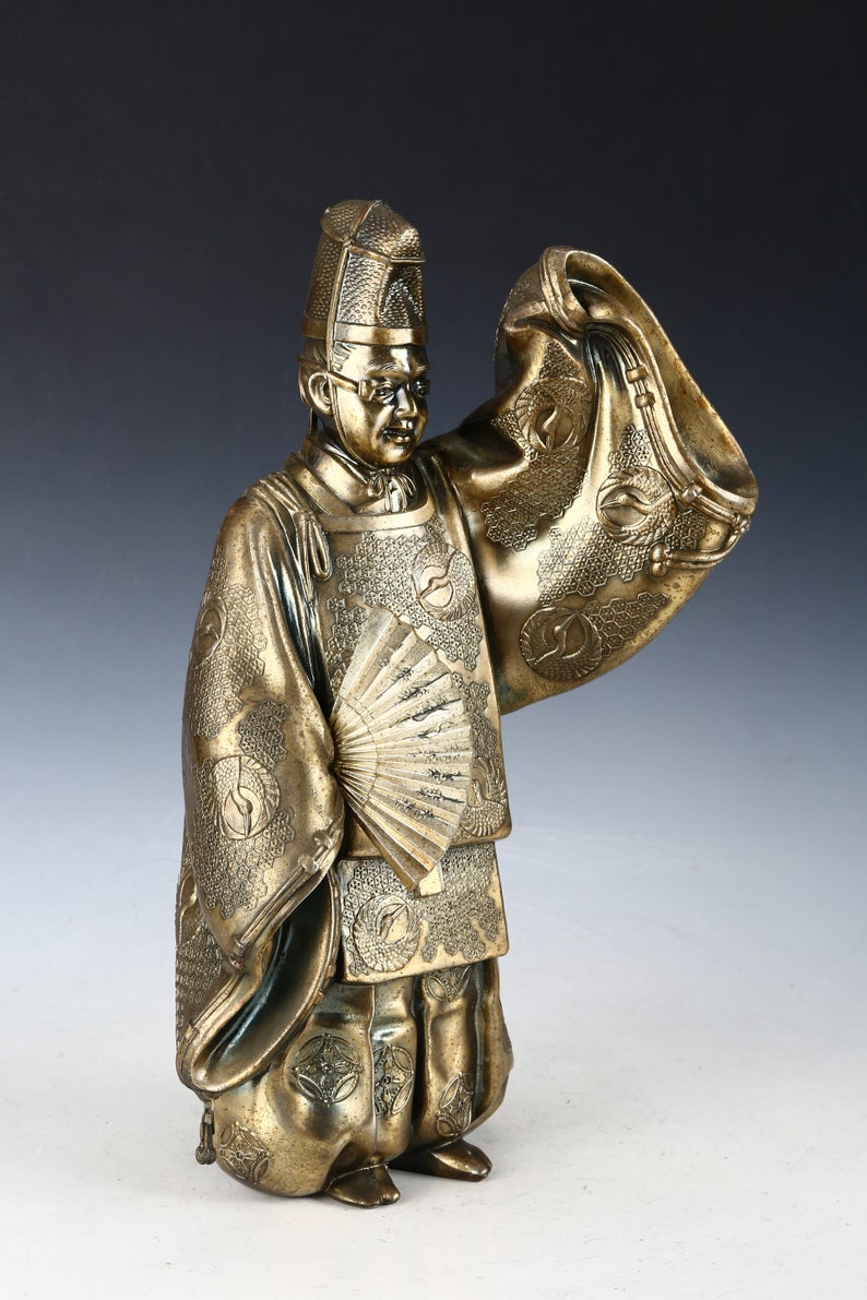 Japanese antique Noh Okina Dancer Brass Figure