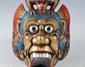 木彫りと漆塗りの能面「翁」 - Etsy 日本