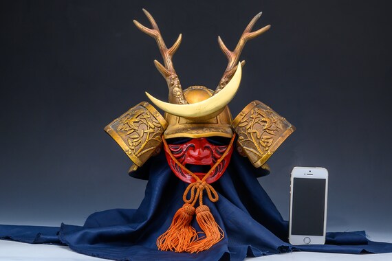 Japanese Old Vintage Samurai Helmet - Shikanosuke Kabuto With Mask