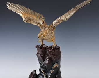 Japanese Metal Hawk Sculpture – Vintage Showa Takaoka Copperware