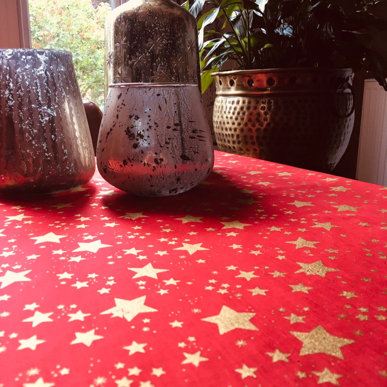 Tablecloth Christmas Red Gold Star Tablecloth Square Etsy