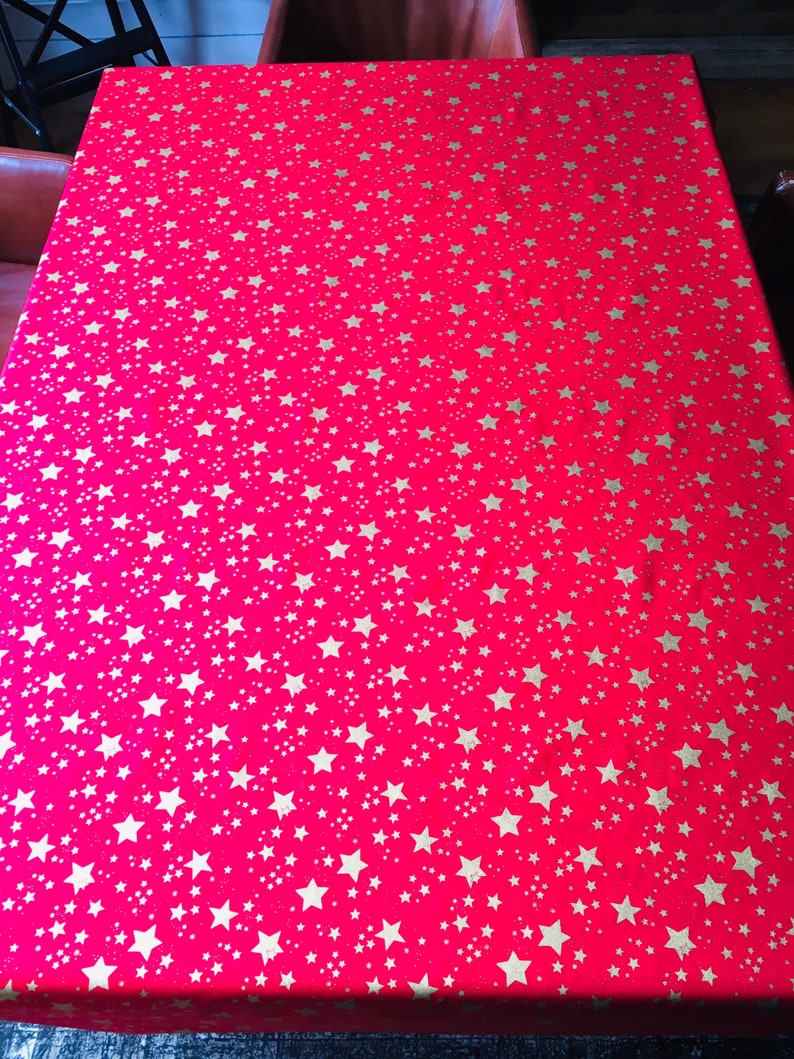 Tablecloth Christmas Red Gold Star Tablecloth Square Etsy