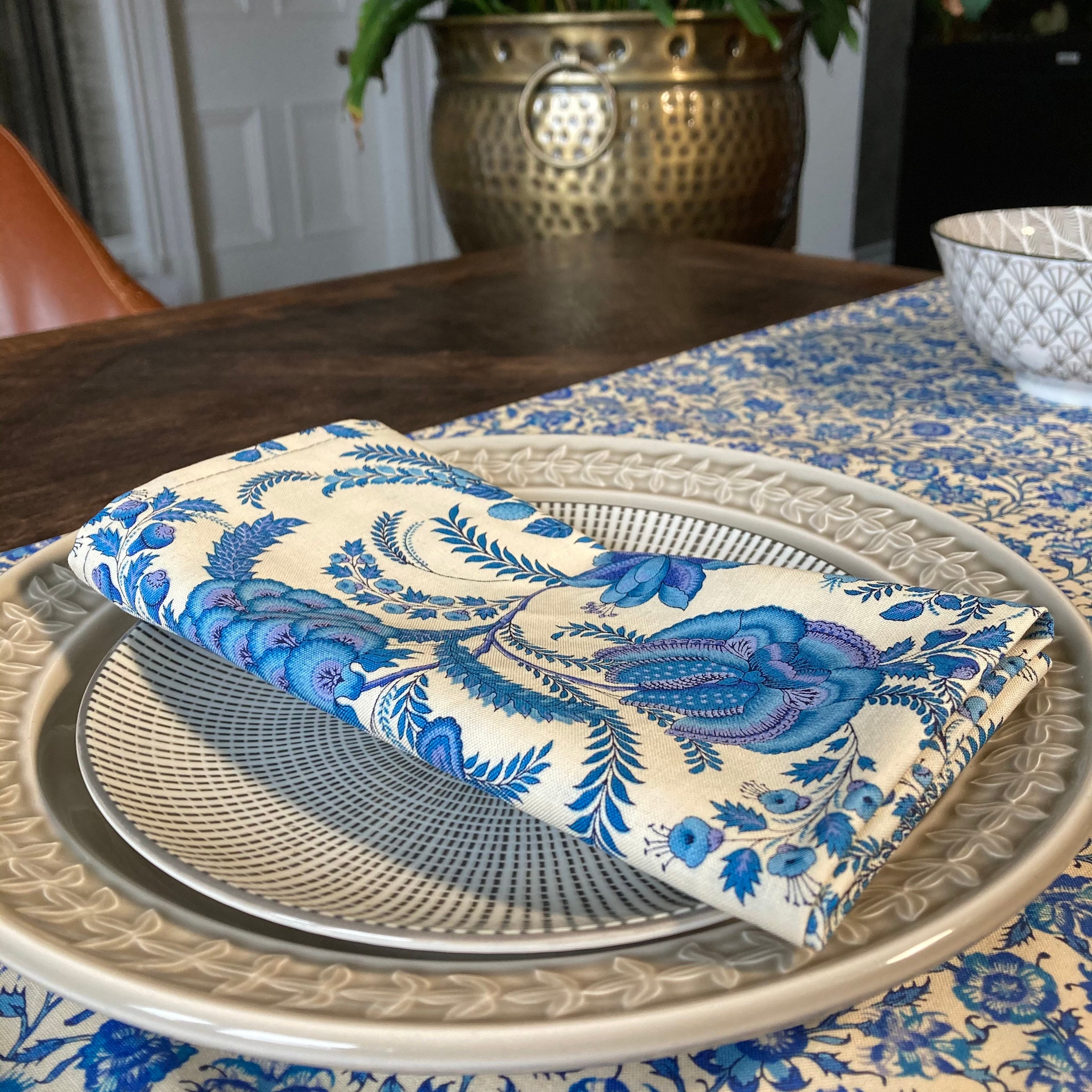 Cloth Napkins Blue and White Cotton Pretty Patterned Etsy