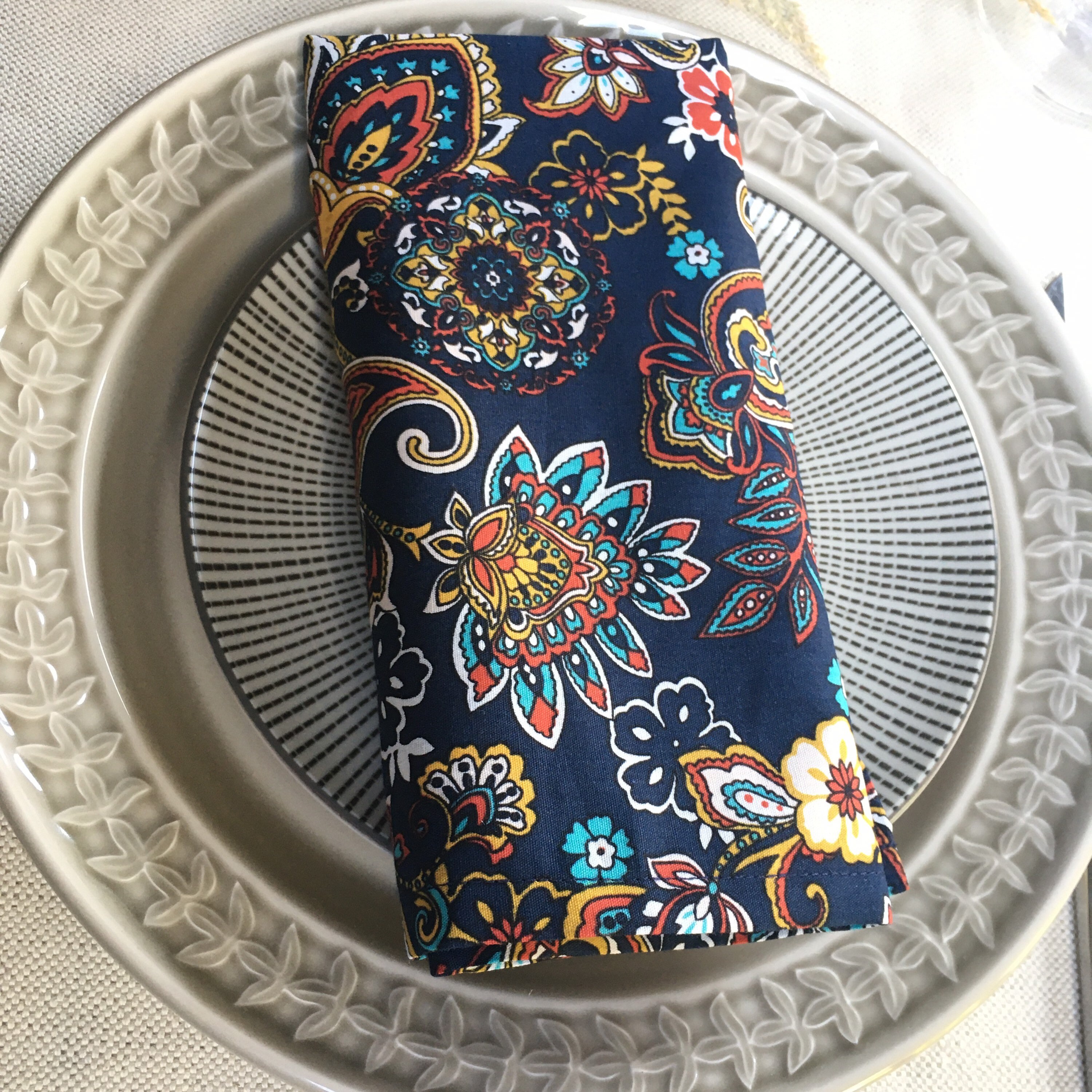 Cloth Napkins Navy Paisley Floral Pretty Patterned Napkins Etsy
