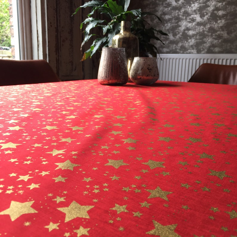 Tablecloth Christmas Red Gold Star Tablecloth Square Etsy