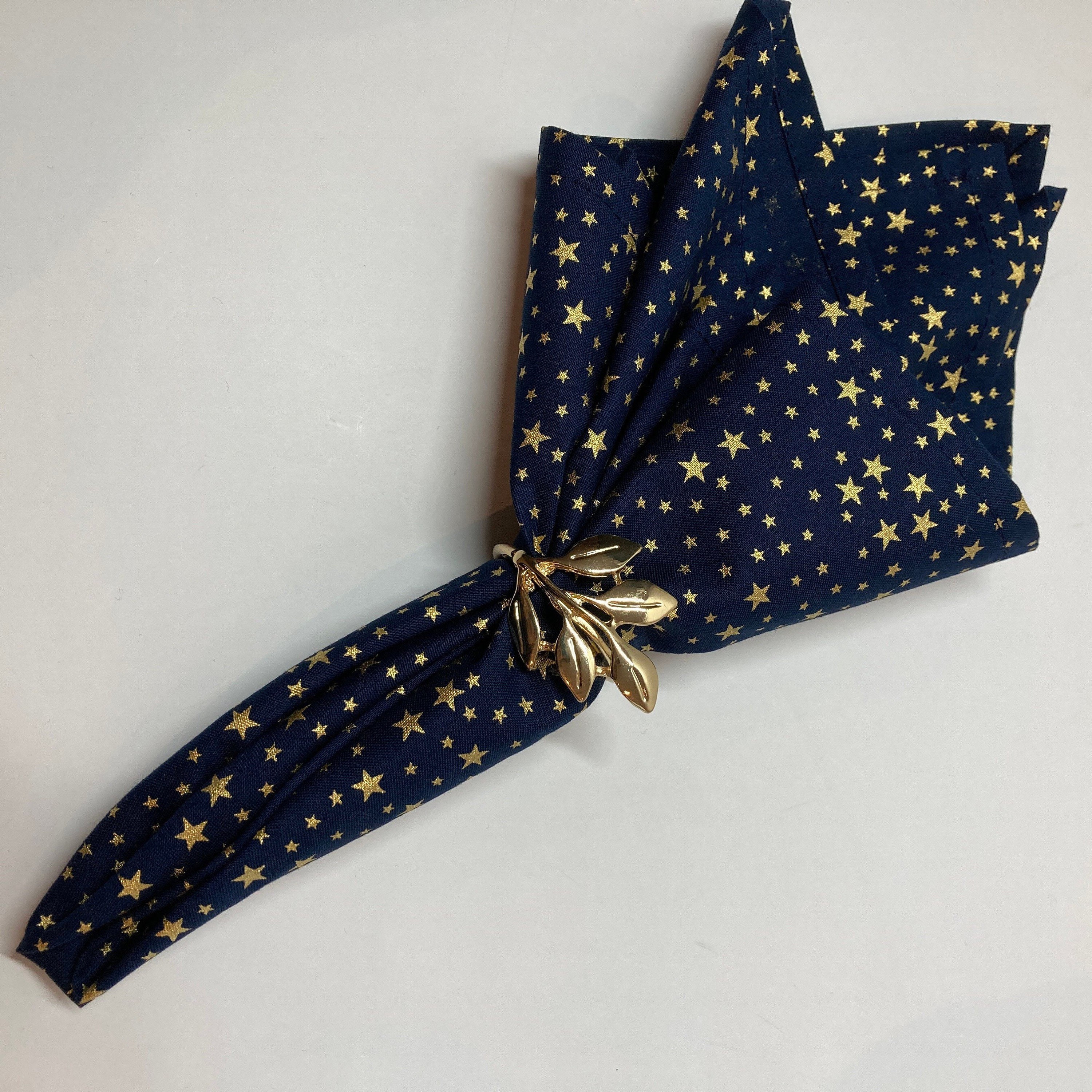 Cloth Napkin Navy Gold Metallic Stars Cotton Pretty Etsy