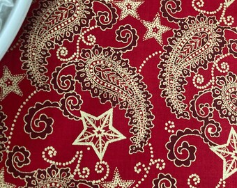 Braumhaus Christmas Tablecloth, Red Gold Paisley Star, 136cm Wide, Rectangle, Square, Custom, Cotton, Housewarming Gift Idea