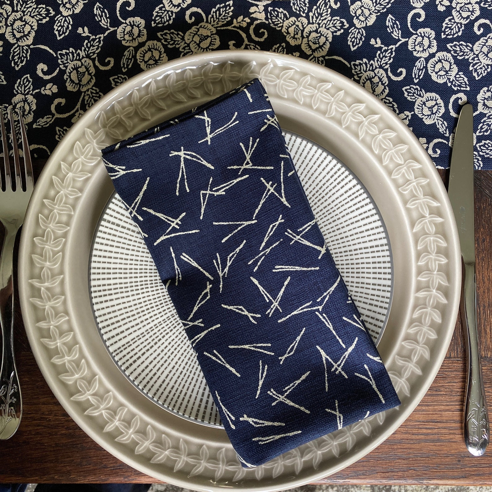Cloth Napkins Japanese Indigo Blue Cotton Pretty Patterned Etsy