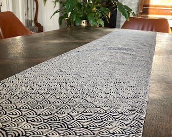 Braumhaus Table Runner, Custom Length, Japanese Indigo, Blue White Waves, Housewarming Gift Idea