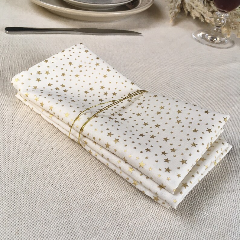 Cloth Napkins Ivory & Gold Stars Linen Pretty Patterned Etsy