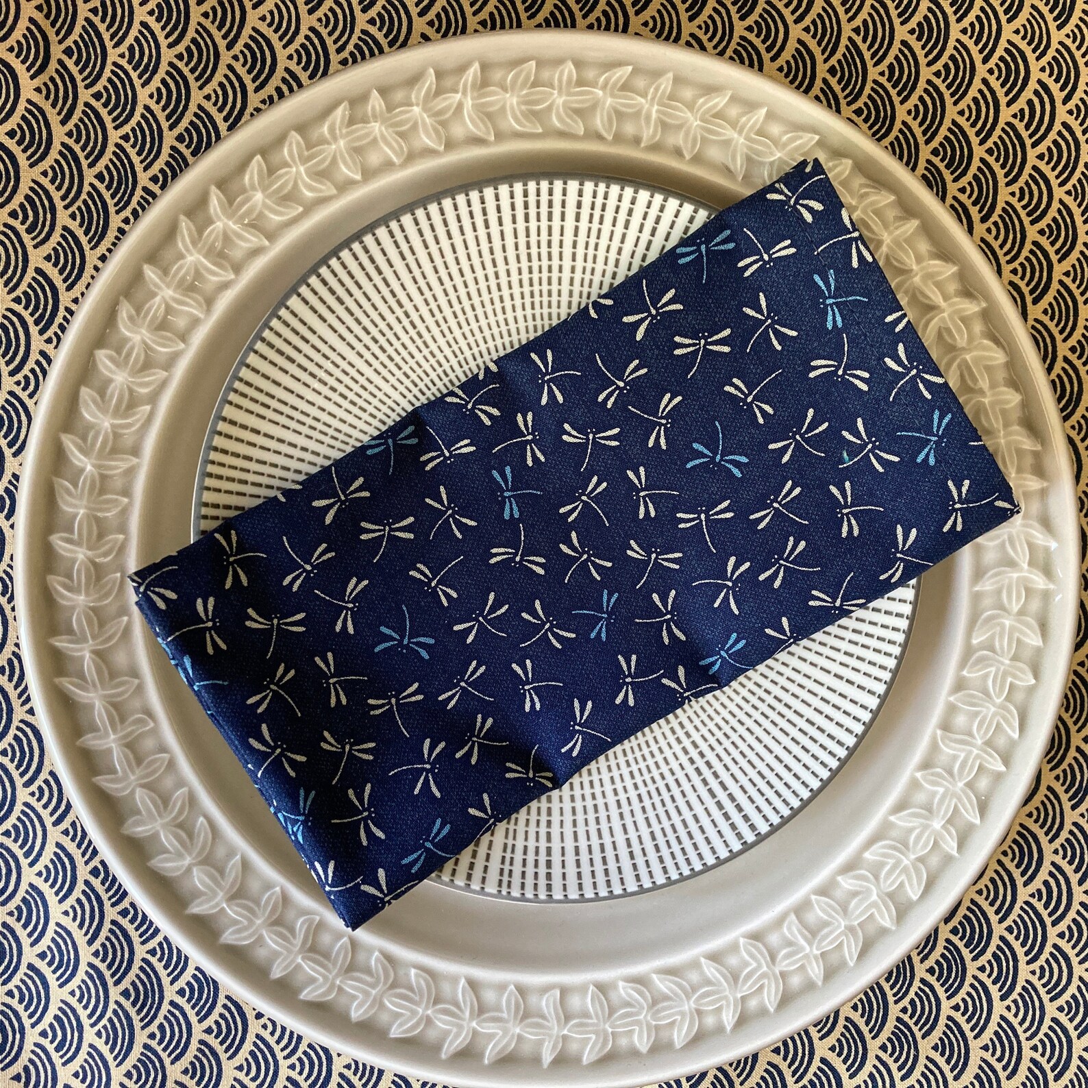 Cloth Napkins Japanese Navy Blue Dragonflies Cotton Pretty Etsy