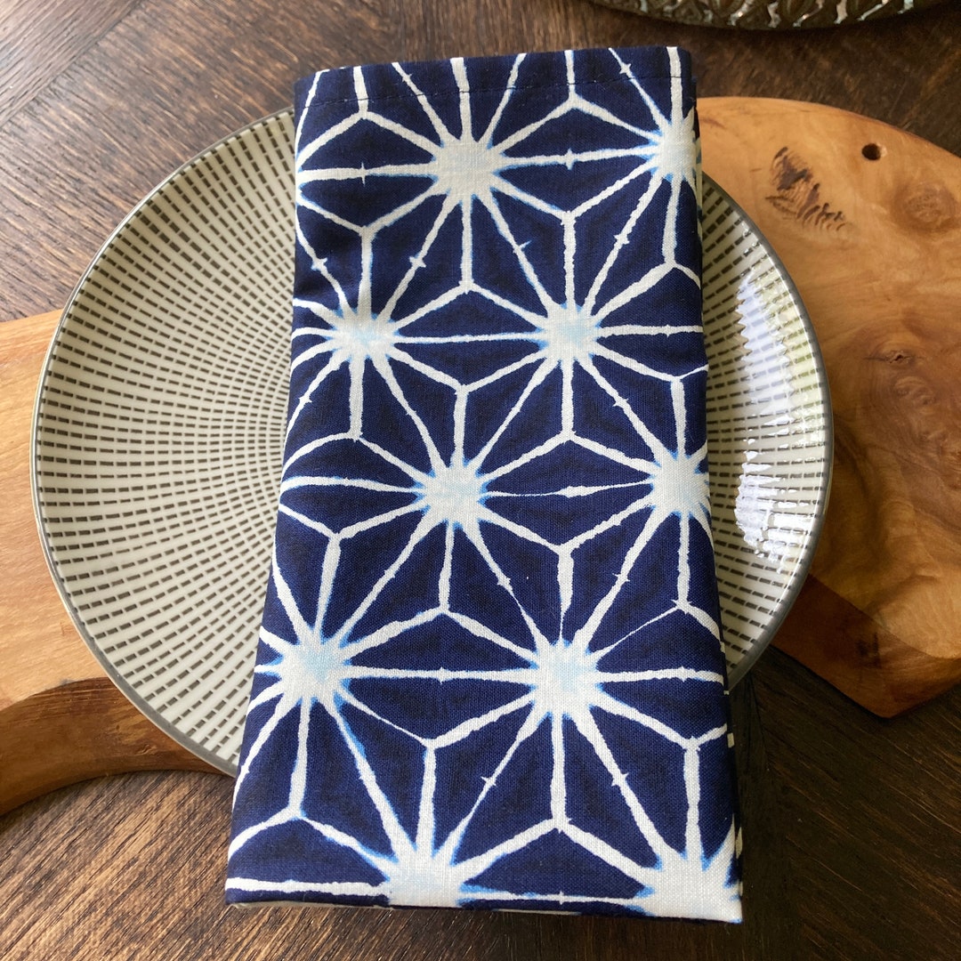 Braumhaus Cloth Napkin, Japanese, Indigo Blue Shibori, Cotton, Pretty